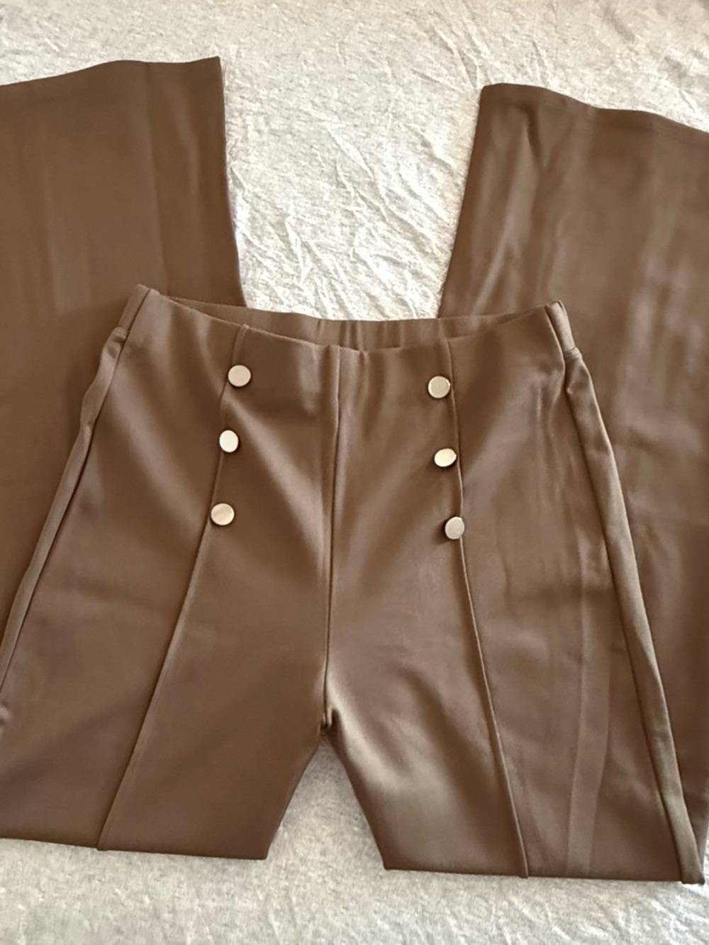 HALARA Brown Wide-Leg High-Waist Button Detail Pants